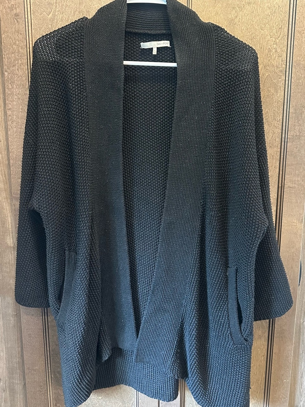 OAK + FORT Black Open-Front Shawl Collar Knit Cardigan Size Small